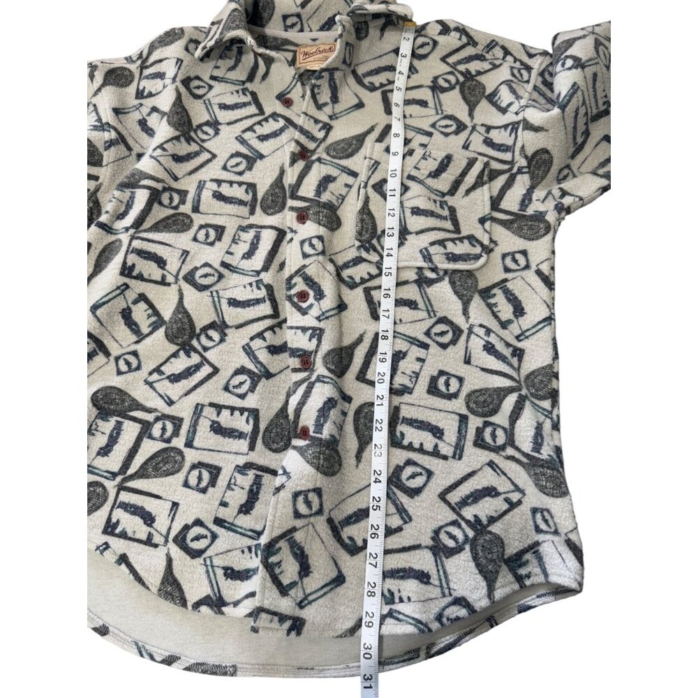 Vintage Woolrich Button-Up Flannel Shirt Fishing Print Size M Shacket Grey - Picture 5 of 6